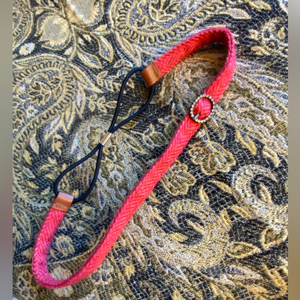 J. Crew Headband Pink & Red Herringbone Wool band with Rhinestone buckle
